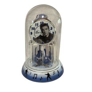 Elvis Presley Pendulum Clock 25th Anniversary‎ Blue Silver Glass Works See Video